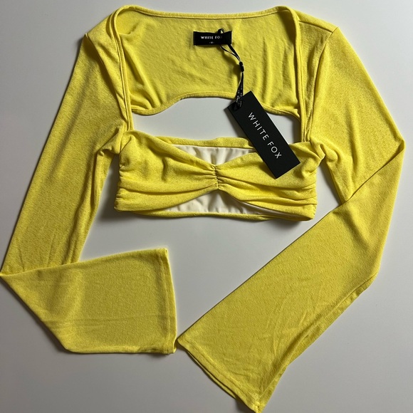 NWT White Fox Cropped Long Sleeve Top, Yellow, Size M - Picture 3 of 5